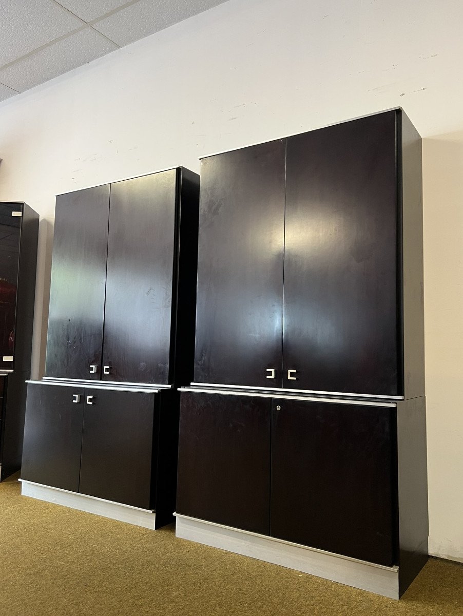 Pair Of Cabinets From An Executive Office Set In Mahogany And Steel, Abbondinterni Italy-photo-2