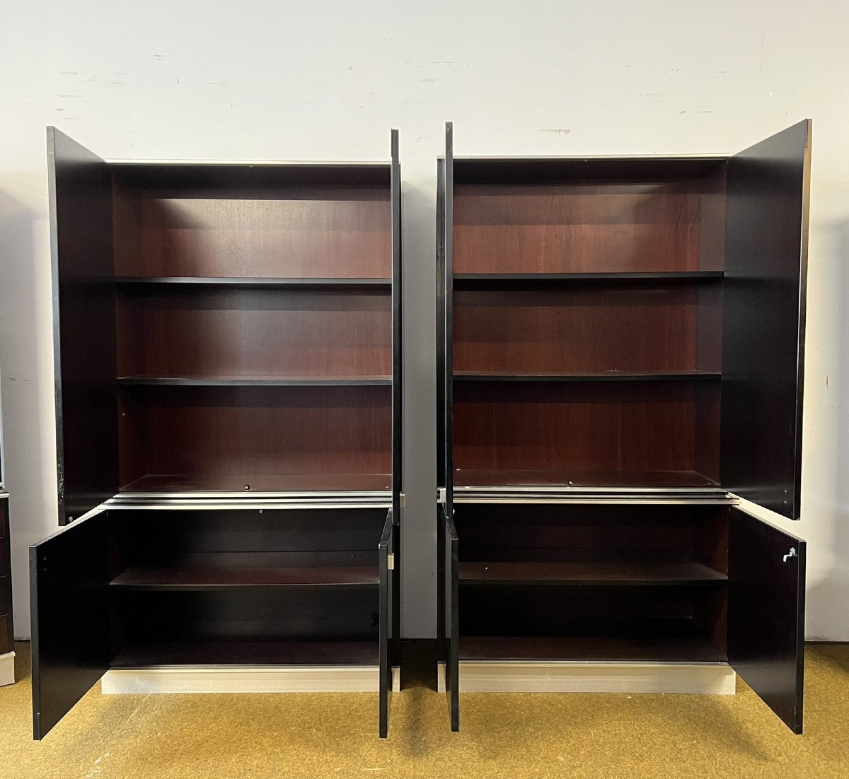 Pair Of Cabinets From An Executive Office Set In Mahogany And Steel, Abbondinterni Italy-photo-3