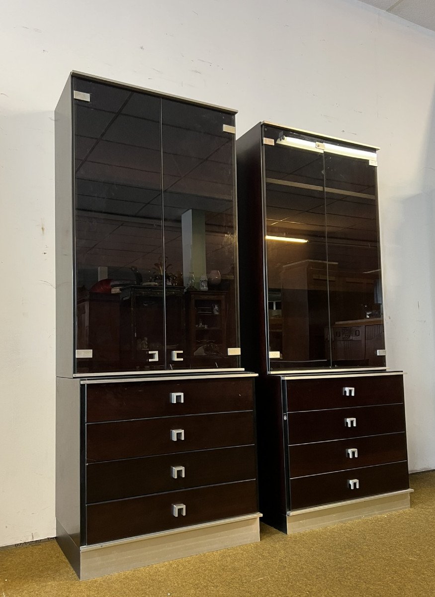 Pair Of Bookcases From A Desk Set In Mahogany And Steel, Abbondinterni Publisher Italy-photo-1