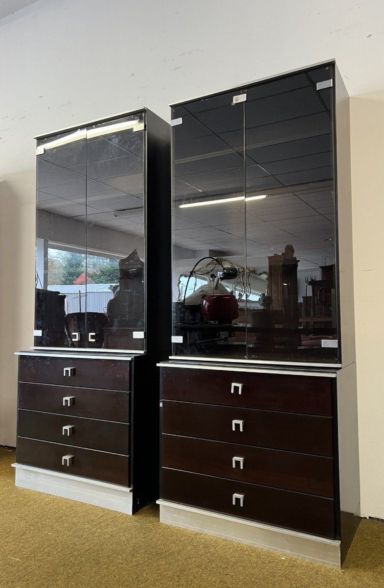 Pair Of Bookcases From A Desk Set In Mahogany And Steel, Abbondinterni Publisher Italy-photo-2