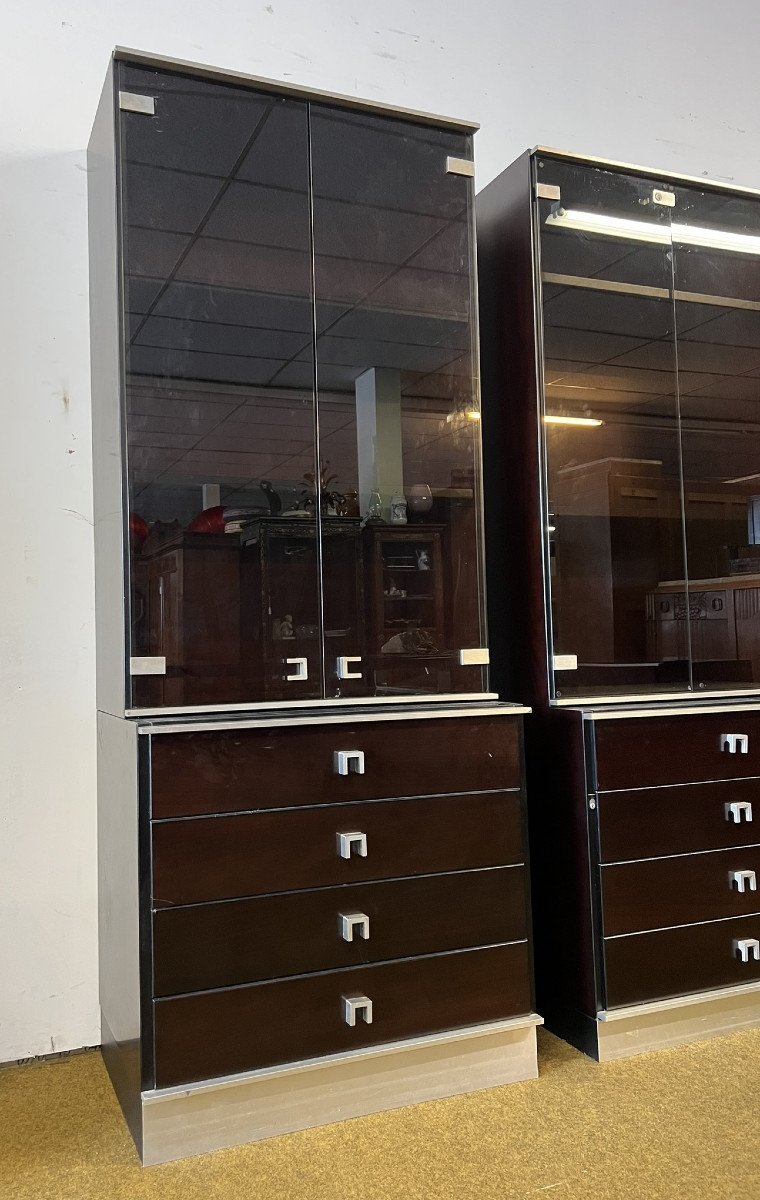 Pair Of Bookcases From A Desk Set In Mahogany And Steel, Abbondinterni Publisher Italy-photo-3