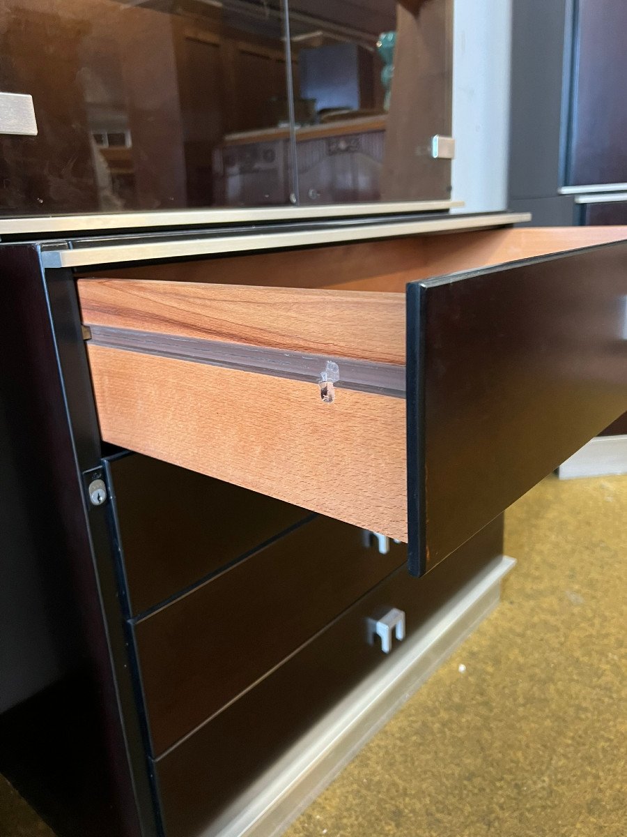 Pair Of Bookcases From A Desk Set In Mahogany And Steel, Abbondinterni Publisher Italy-photo-5