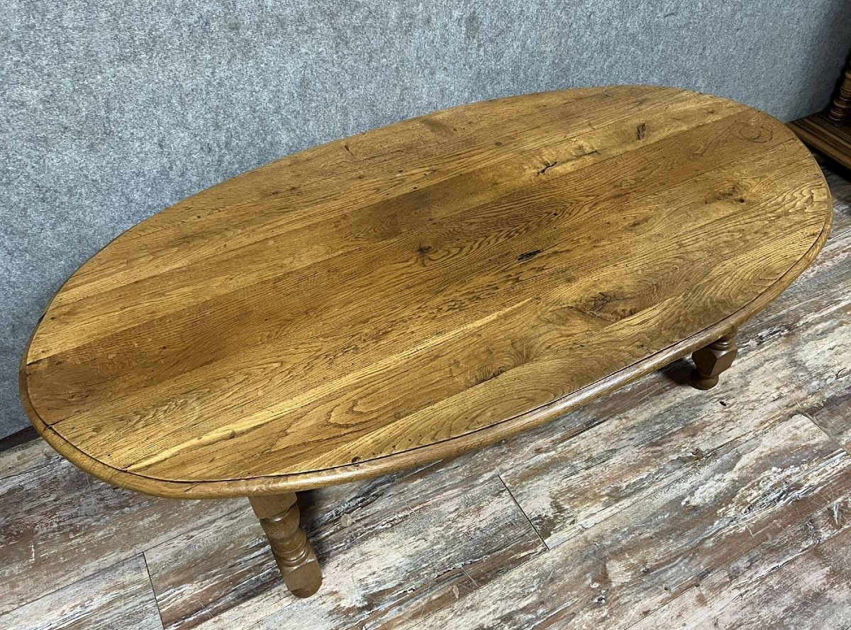 Very Large Louis XIII Style Coffee Table In Solid Oak-photo-2