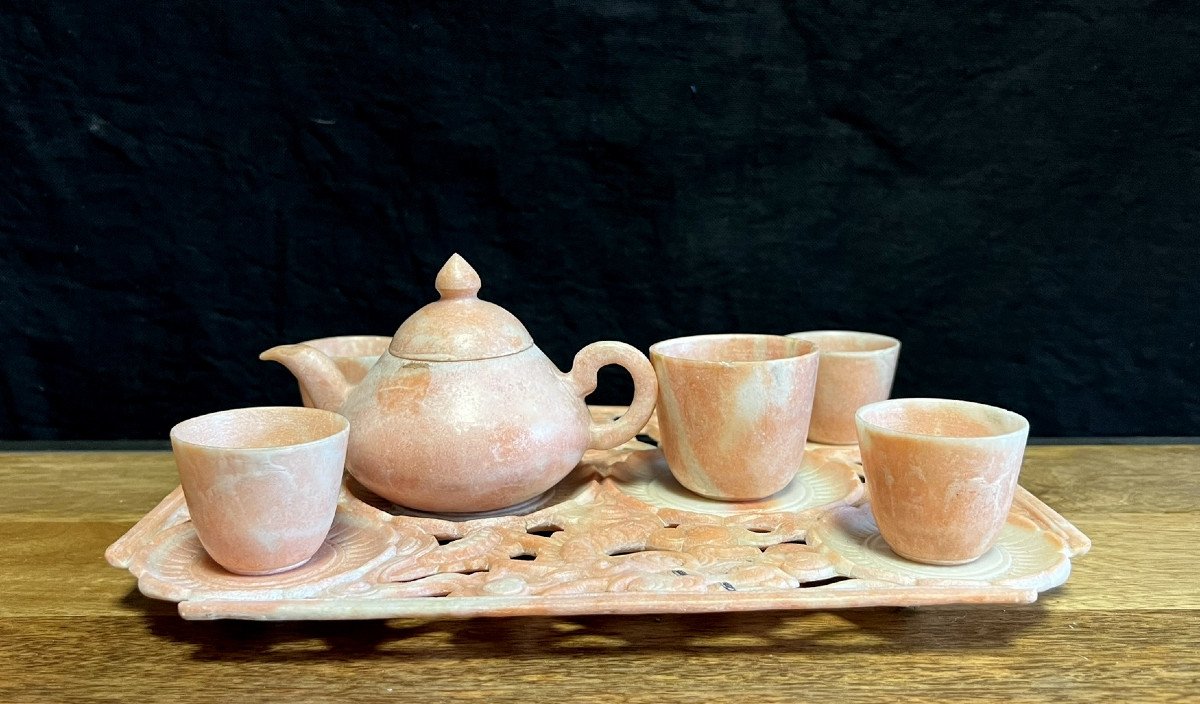 Tableware / Asian Art: Very Rare Chinese Tea Set In Sichuan Marble-photo-2