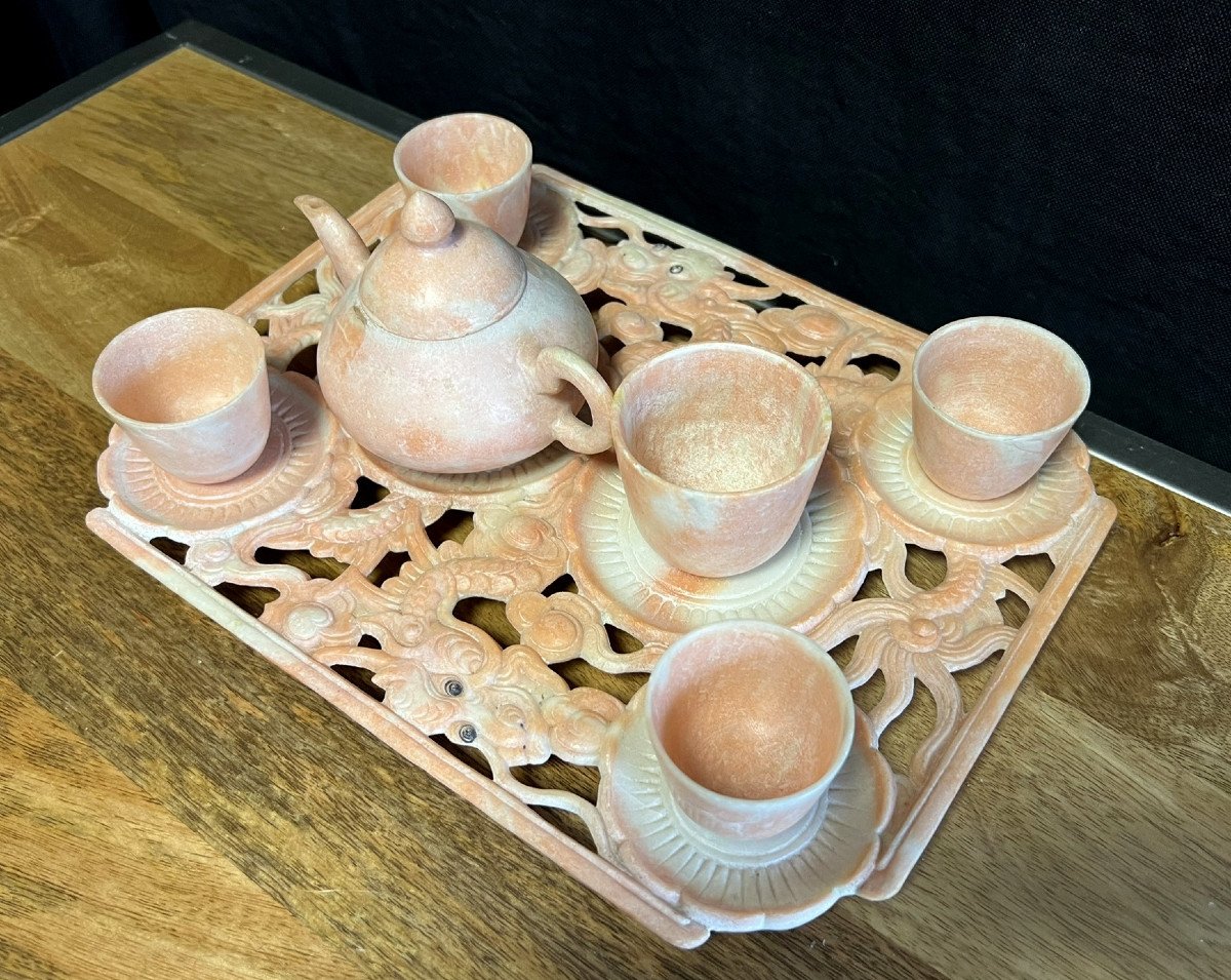 Tableware / Asian Art: Very Rare Chinese Tea Set In Sichuan Marble-photo-4