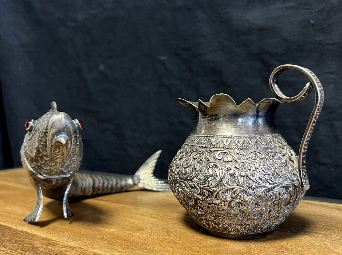 Asian Art, Late 19th Century: Articulated Fish And Small Silver Jug  -photo-3