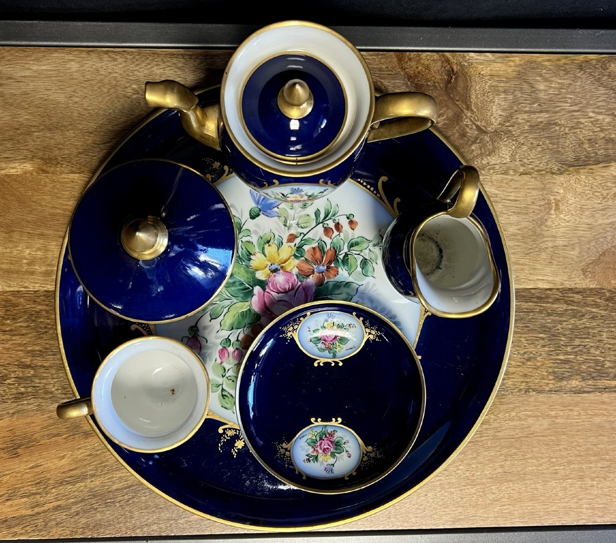 Limoges Pallas: Magnificent Cobalt Blue Porcelain Selfish Tea Or Coffee Service -photo-1