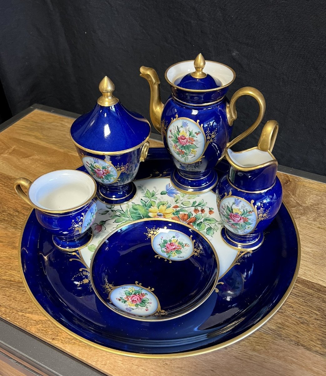 Limoges Pallas: Magnificent Cobalt Blue Porcelain Selfish Tea Or Coffee Service -photo-2