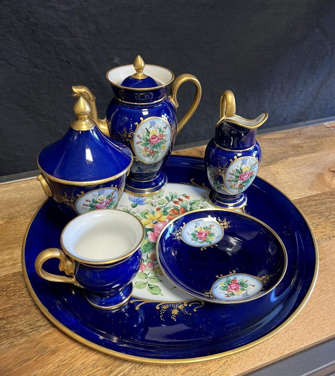 Limoges Pallas: Magnificent Cobalt Blue Porcelain Selfish Tea Or Coffee Service -photo-3