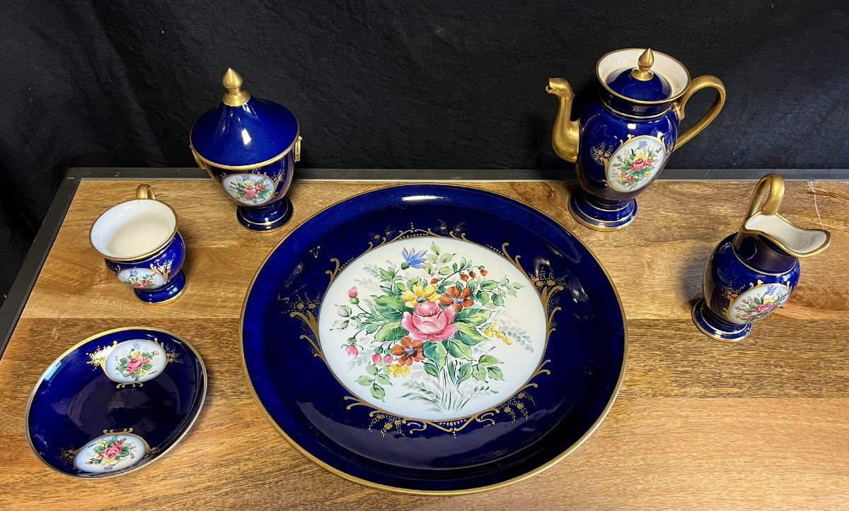 Limoges Pallas: Magnificent Cobalt Blue Porcelain Selfish Tea Or Coffee Service -photo-5