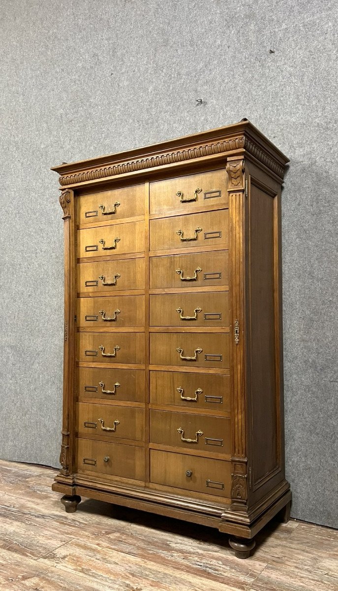 Notary Cabinet With Drawers In Solid Walnut, Napoleon III Period -photo-1