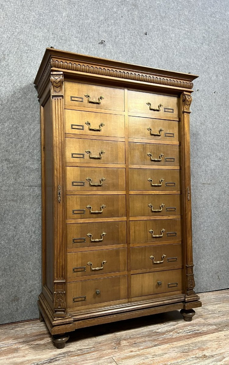 Notary Cabinet With Drawers In Solid Walnut, Napoleon III Period -photo-2