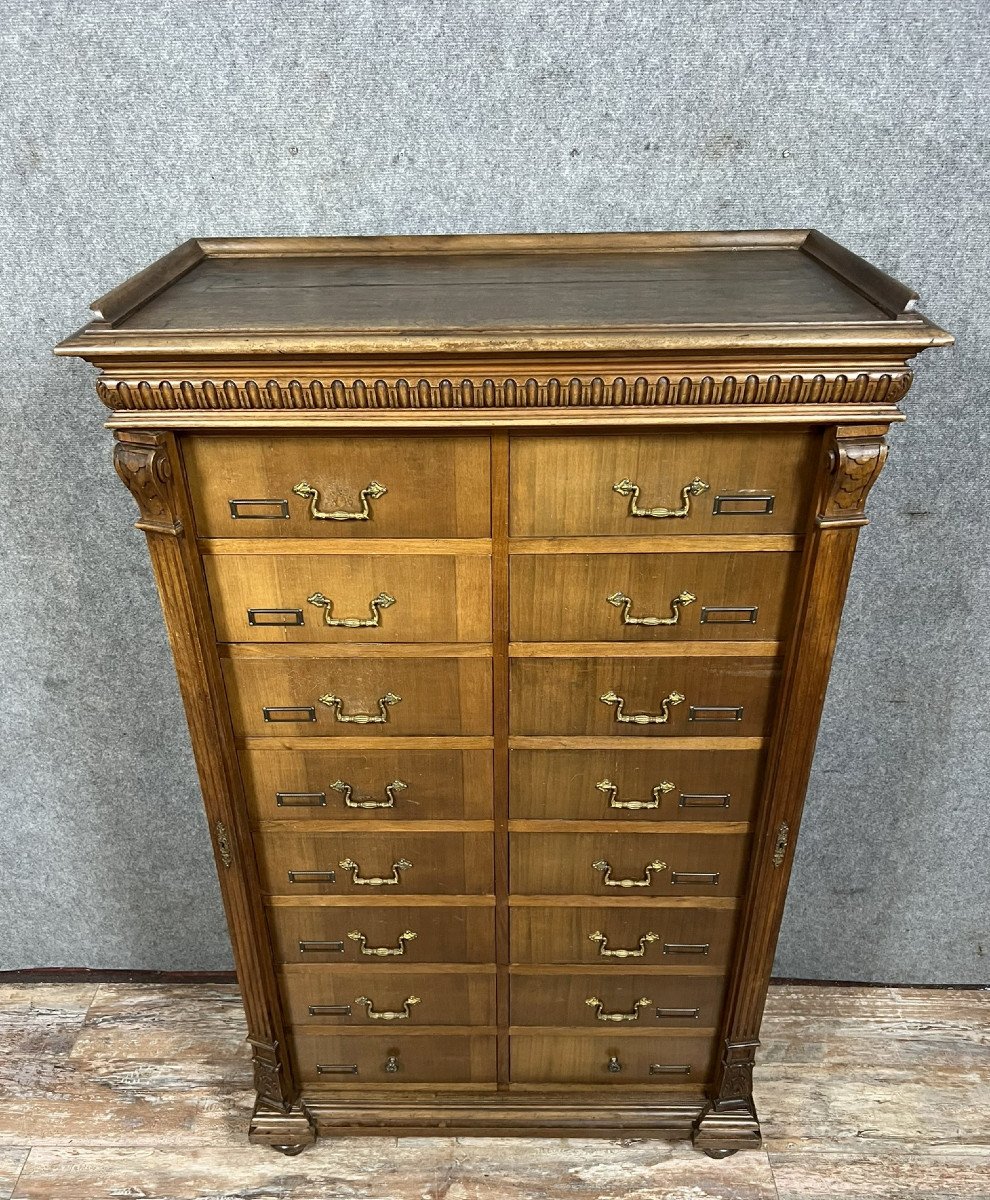 Notary Cabinet With Drawers In Solid Walnut, Napoleon III Period -photo-3