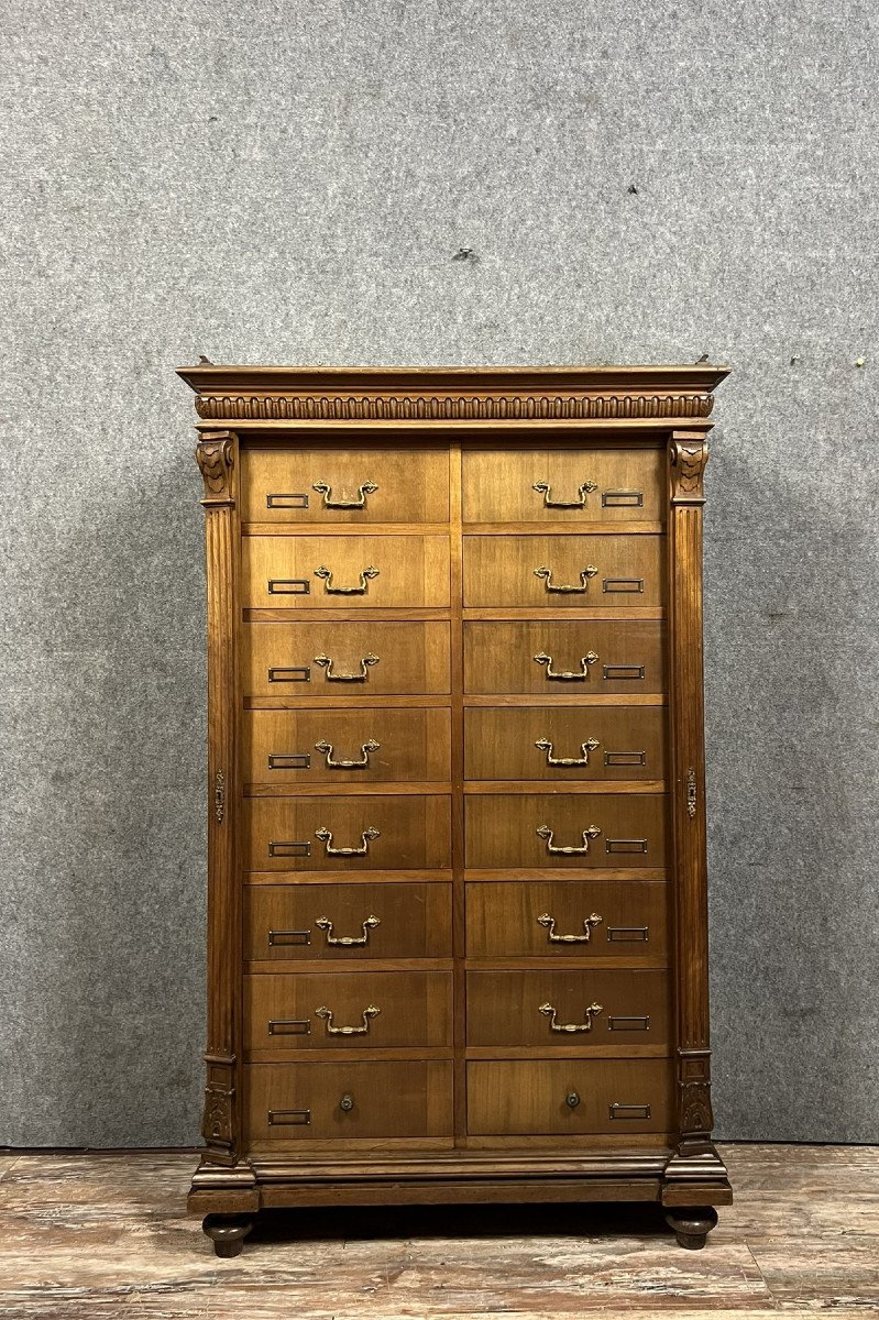 Notary Cabinet With Drawers In Solid Walnut, Napoleon III Period 