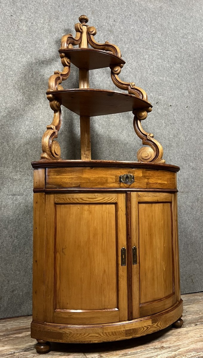 19th Century Curved Corner Cabinet In Fir-photo-2