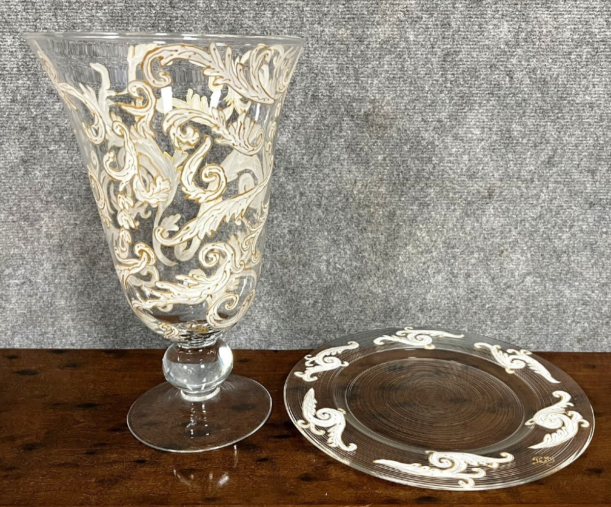 Luxurious Crystal / Murano Vase And Tray Set - Baccarat - Saint Louis -photo-2