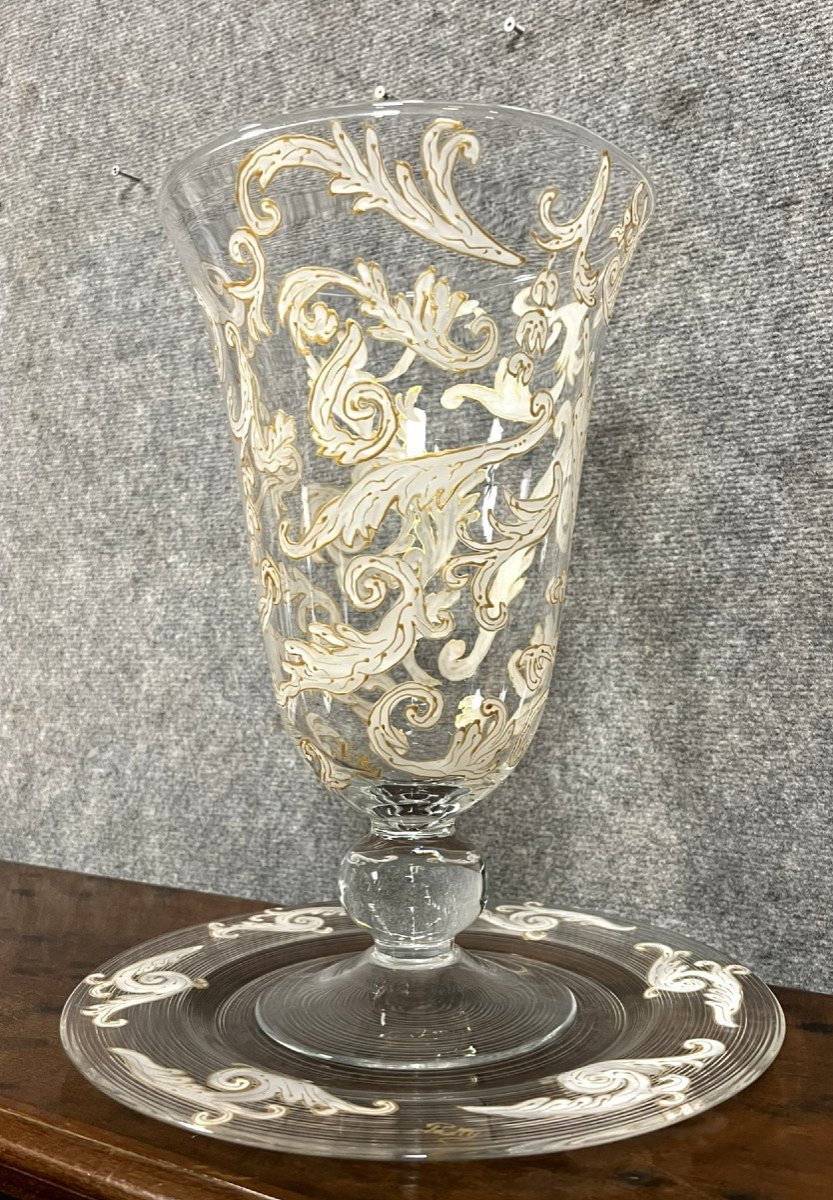 Luxurious Crystal / Murano Vase And Tray Set - Baccarat - Saint Louis -photo-3