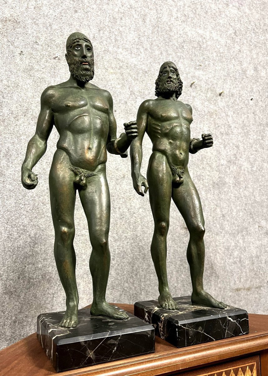  d'Après l'Antique : Les Guerriers De Riace En Fonte à Patine Bronze-photo-2