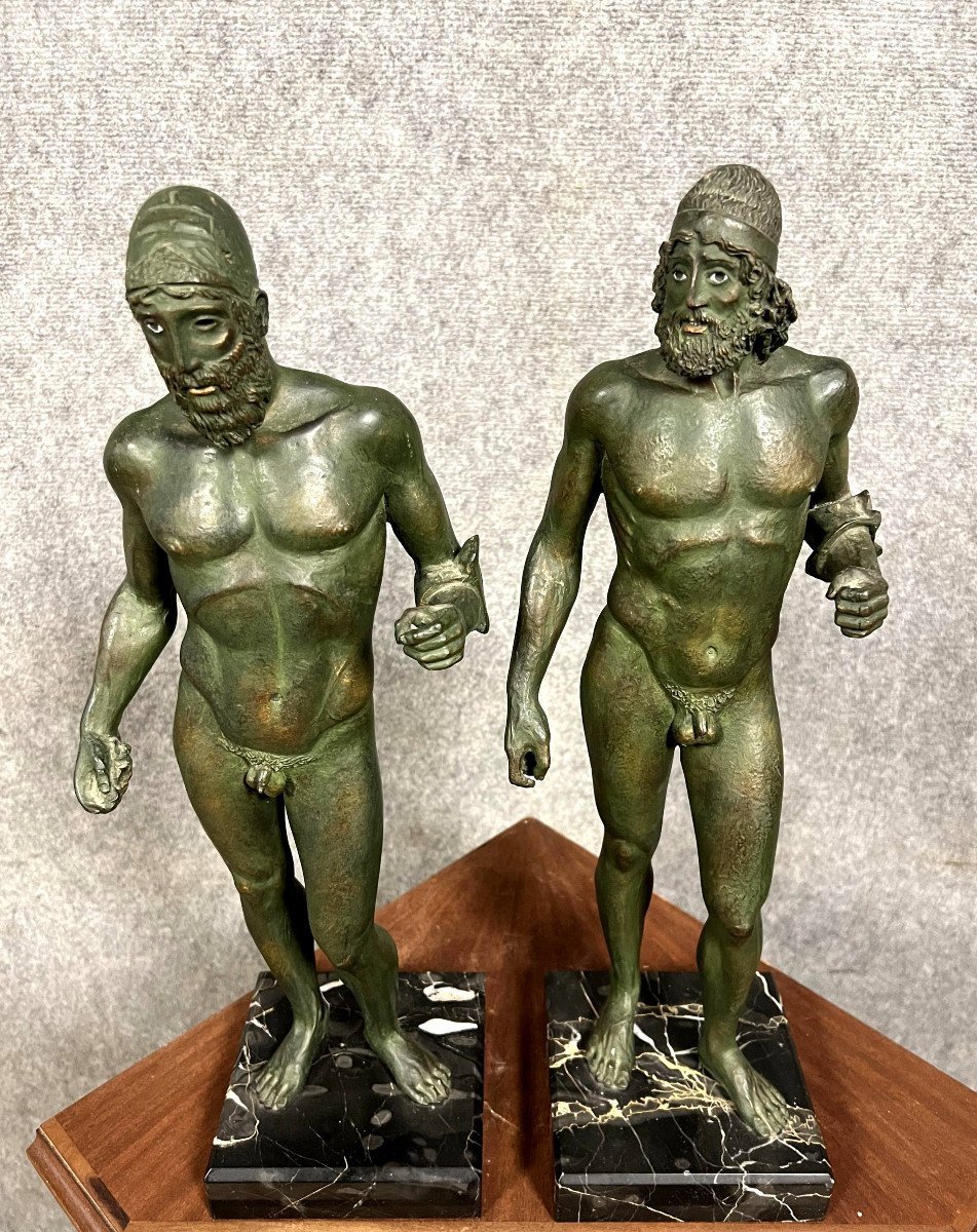  d'Après l'Antique : Les Guerriers De Riace En Fonte à Patine Bronze-photo-6