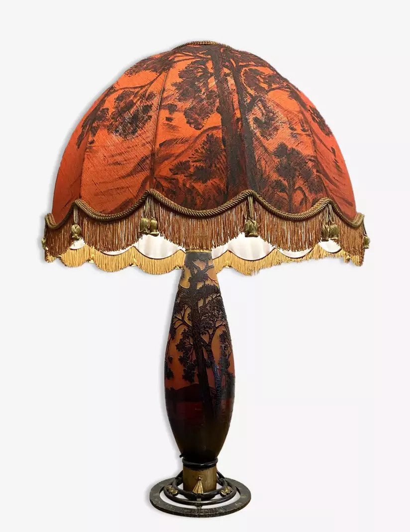 Delatte Nancy: Very Large Glass Paste Lamp, Art Nouveau Period -photo-2