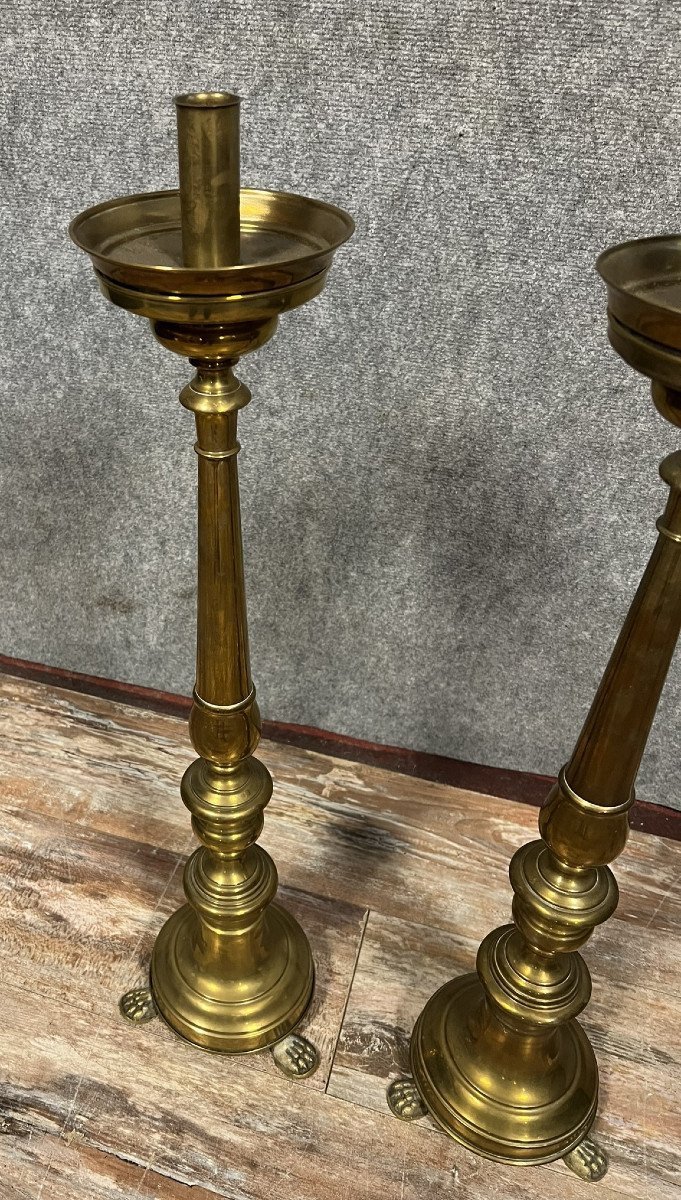 Large Pair Of Italian Candlesticks In Bronze And Brass, 18th Century  -photo-4