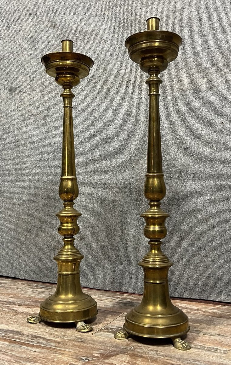 Large Pair Of Italian Candlesticks In Bronze And Brass, 18th Century  -photo-5