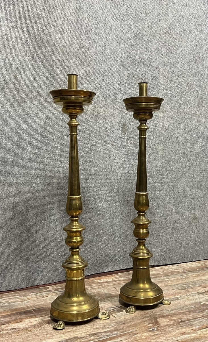 Large Pair Of Italian Candlesticks In Bronze And Brass, 18th Century  -photo-6