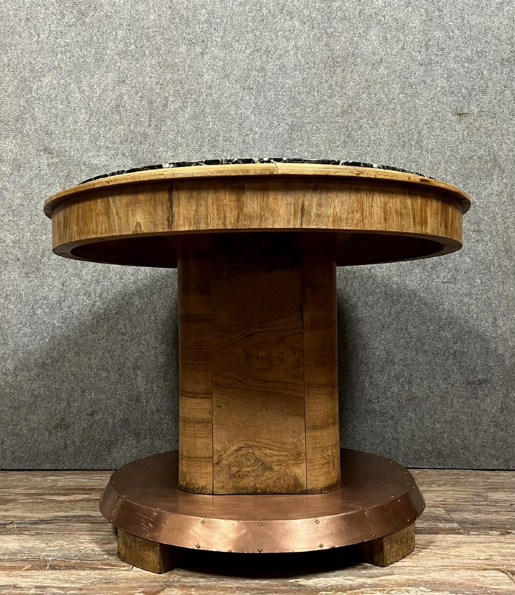 Rare Art Deco Period Guéridon Table In Mahogany And Pink Copper -photo-1