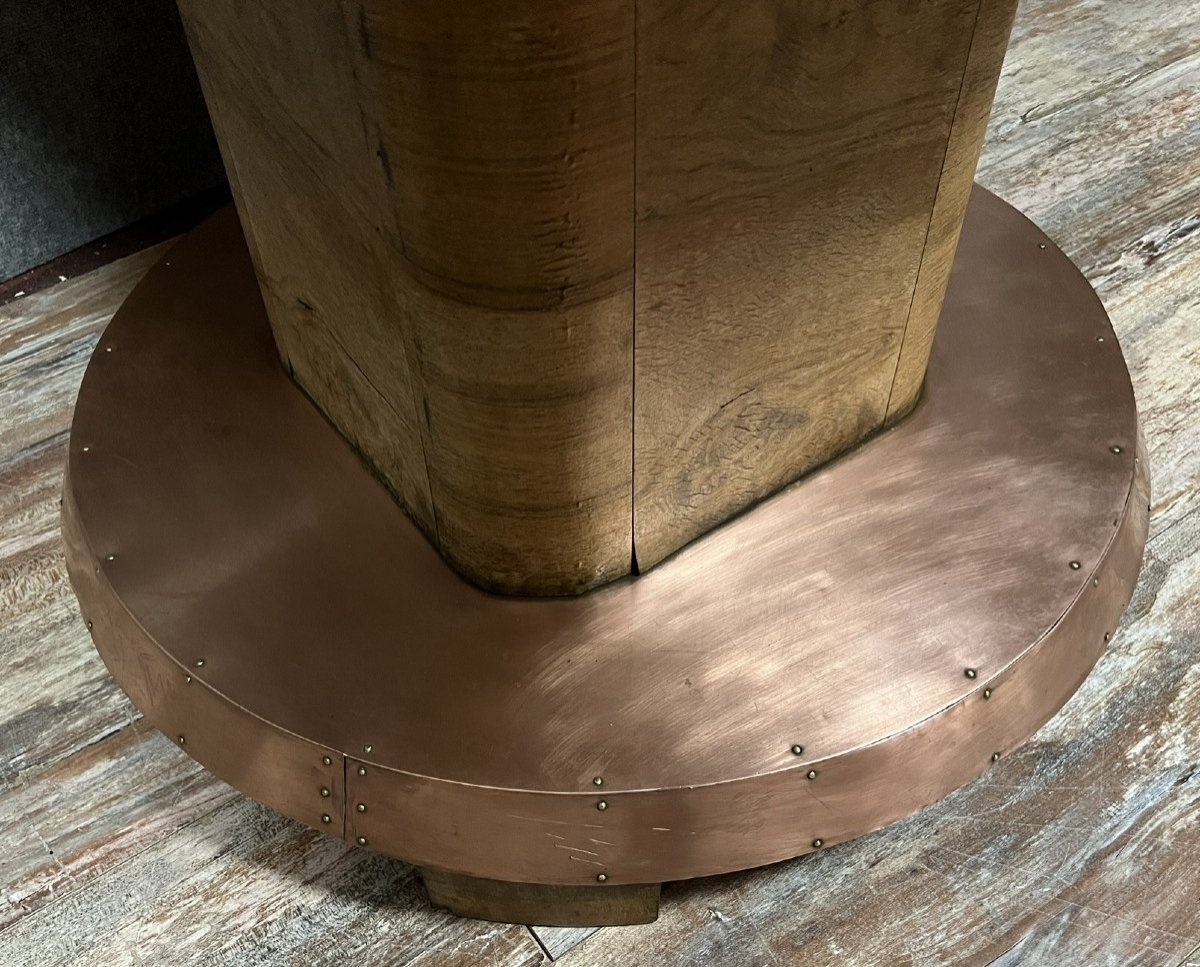 Rare Art Deco Period Guéridon Table In Mahogany And Pink Copper -photo-4