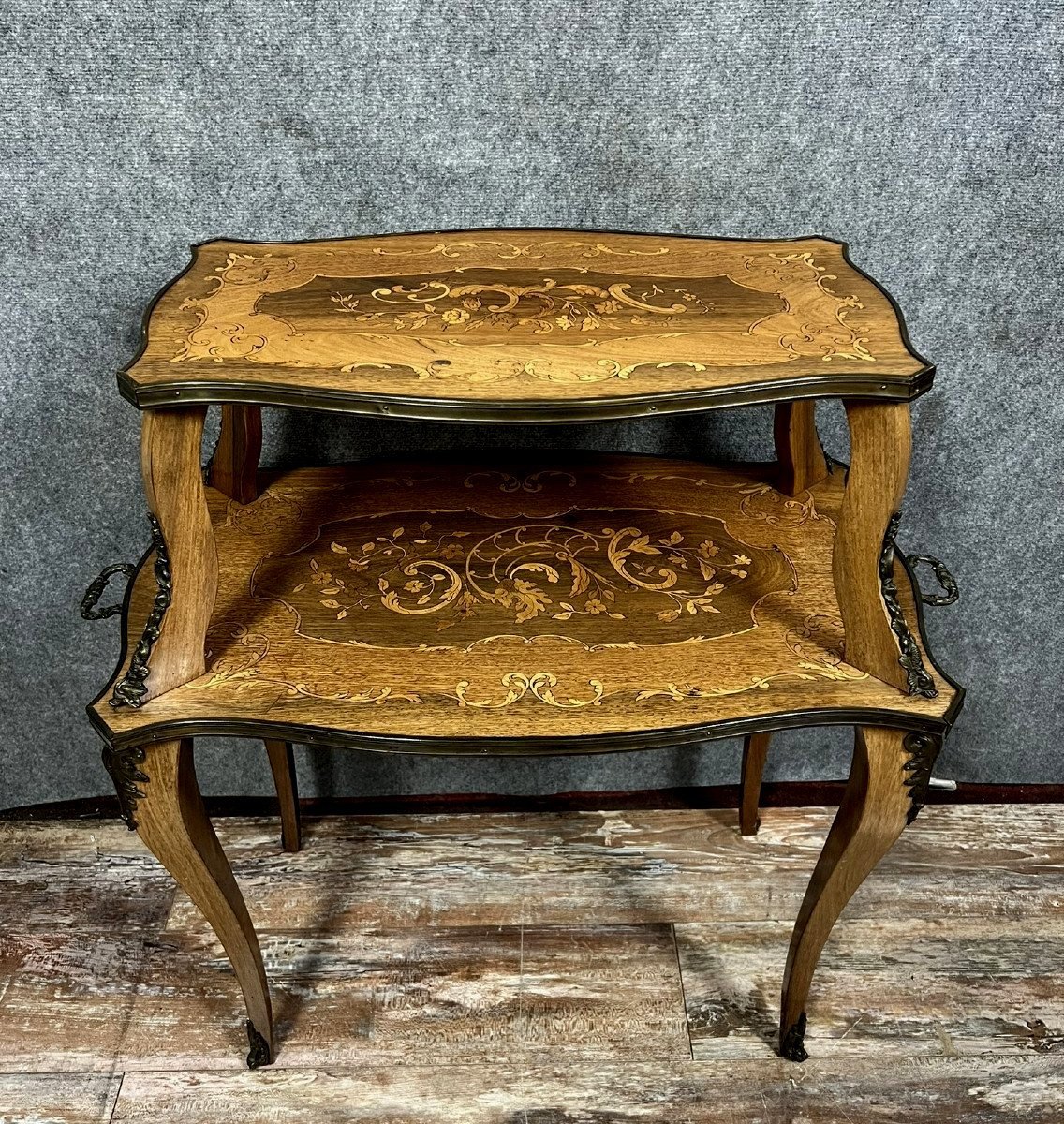  Napoleon III Period Double-top Marquetry Tea Table-photo-5