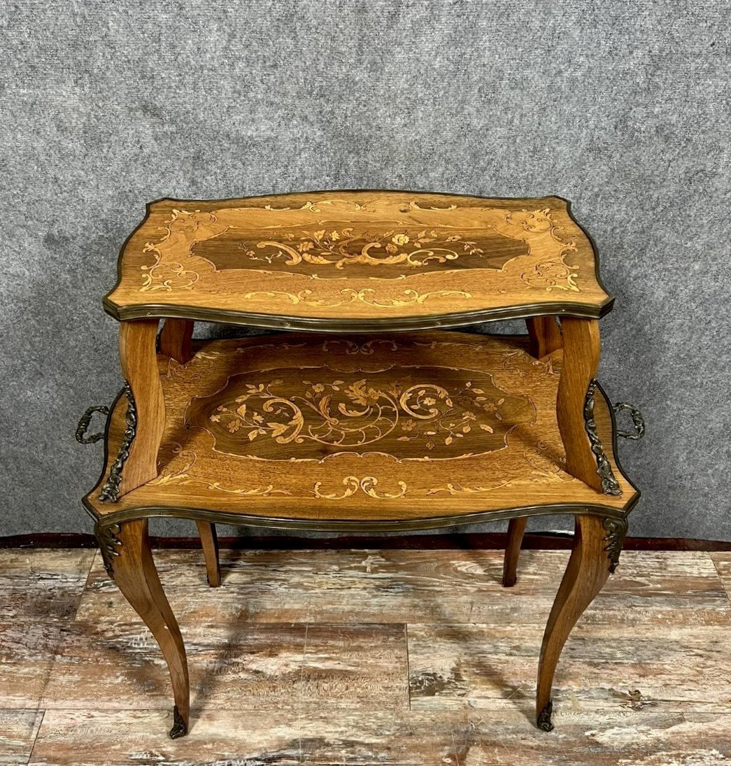  Napoleon III Period Double-top Marquetry Tea Table