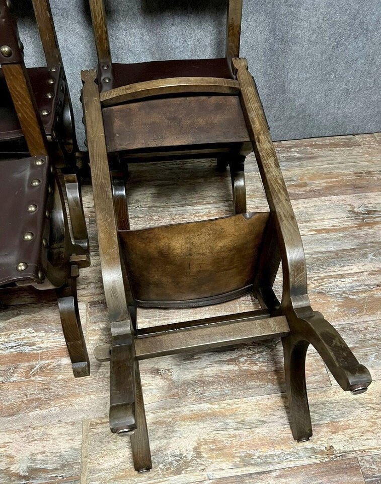 Set Of 6 Renaissance Style Chairs In Solid Wood And Leather, 19th Century, Circa 1850-photo-3