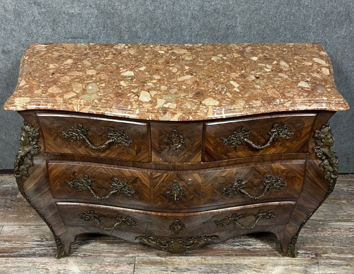 Commode Tombeau Estampillée De Style Louis XV En Marqueterie -photo-1