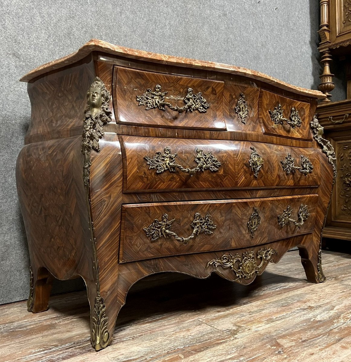 Commode Tombeau Estampillée De Style Louis XV En Marqueterie -photo-2