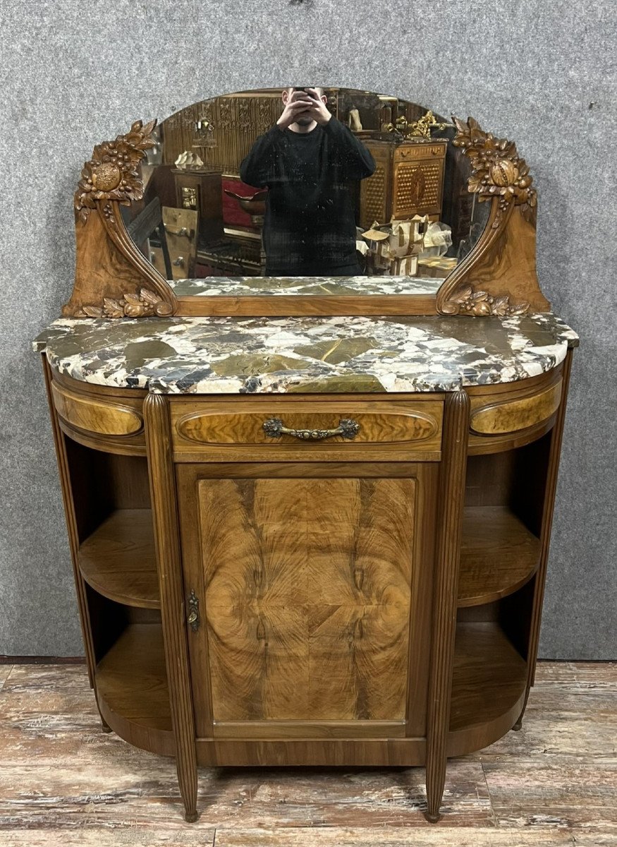 After Louis Majorelle, Nancy School: Art Nouveau / Art Deco Period Buffet In Walnut-photo-1