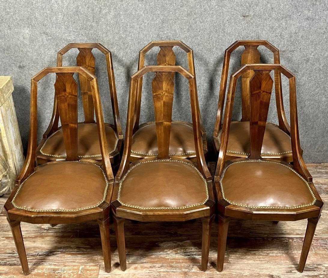 Série De 6 Chaises Gondoles En Acajou époque Art Nouveau 