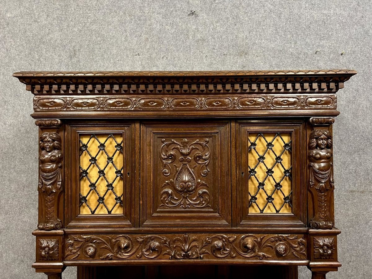 Cabinet Dressoir Style Renaissance En Noyer Et Chêne -photo-1