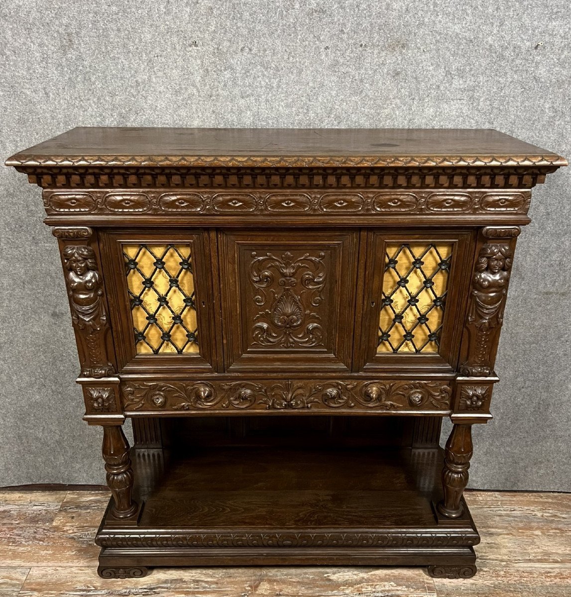 Renaissance Style Walnut And Oak Dresser Cabinet -photo-3