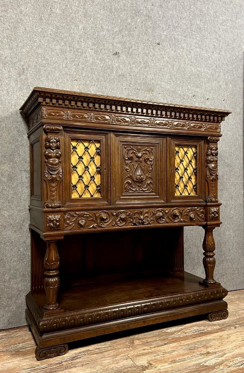 Cabinet Dressoir Style Renaissance En Noyer Et Chêne -photo-4