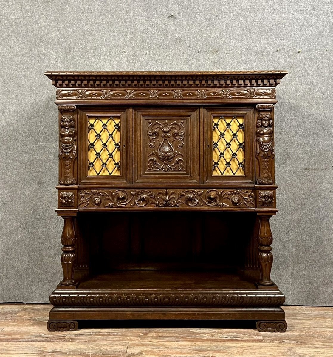 Renaissance Style Walnut And Oak Dresser Cabinet -photo-8