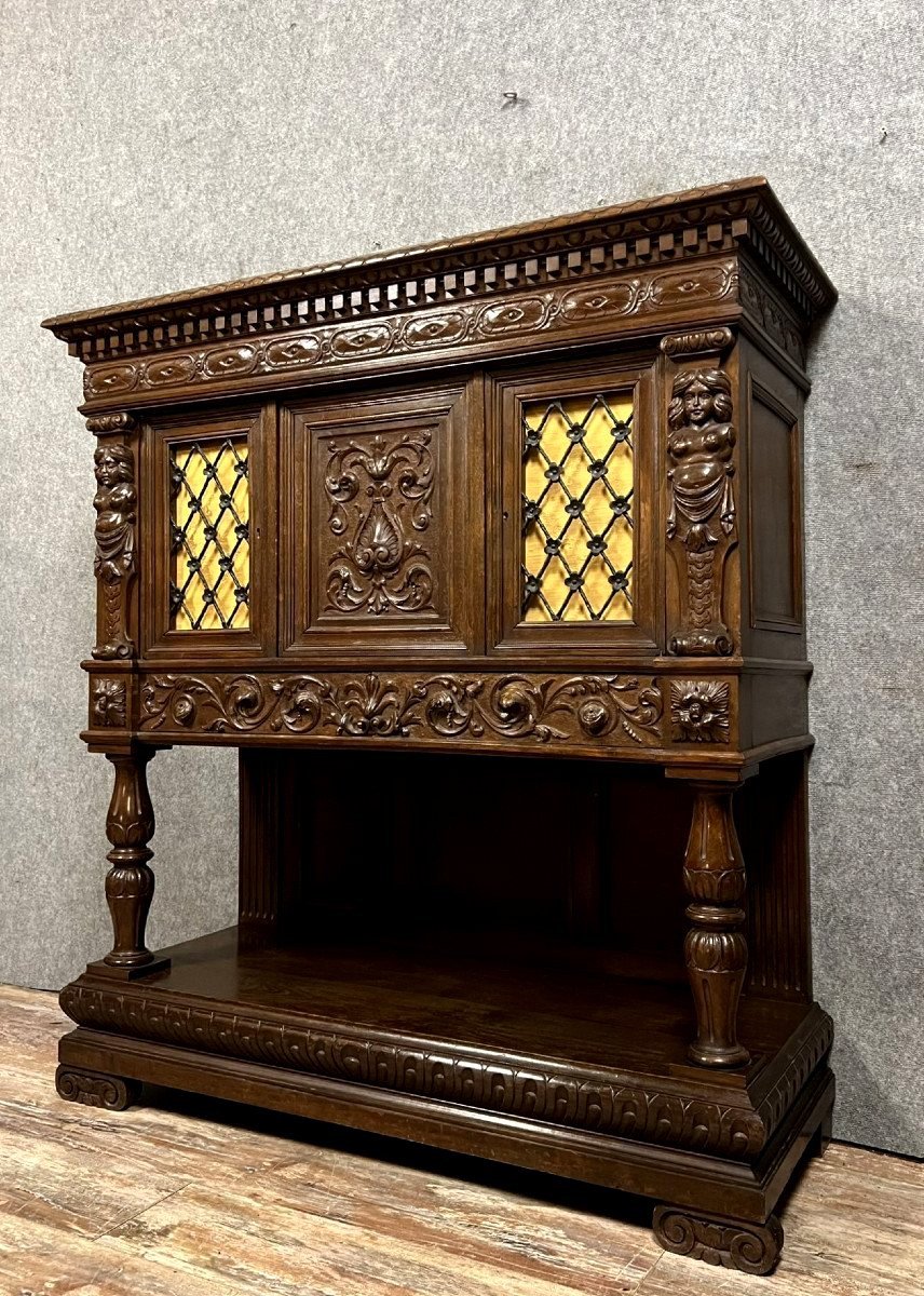 Renaissance Style Walnut And Oak Dresser Cabinet 