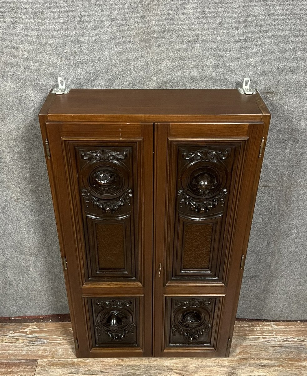 Renaissance Style Walnut Collector's Cabinet / Medal Cabinet  -photo-1