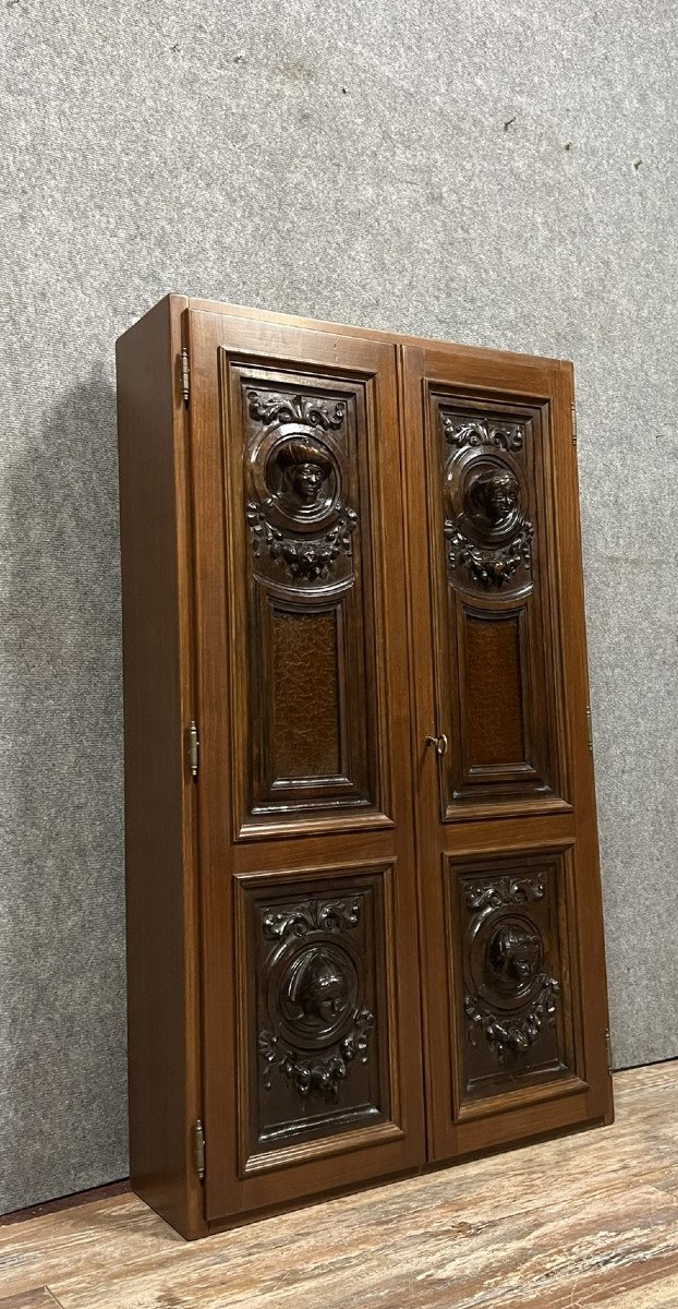 Renaissance Style Walnut Collector's Cabinet / Medal Cabinet  -photo-2