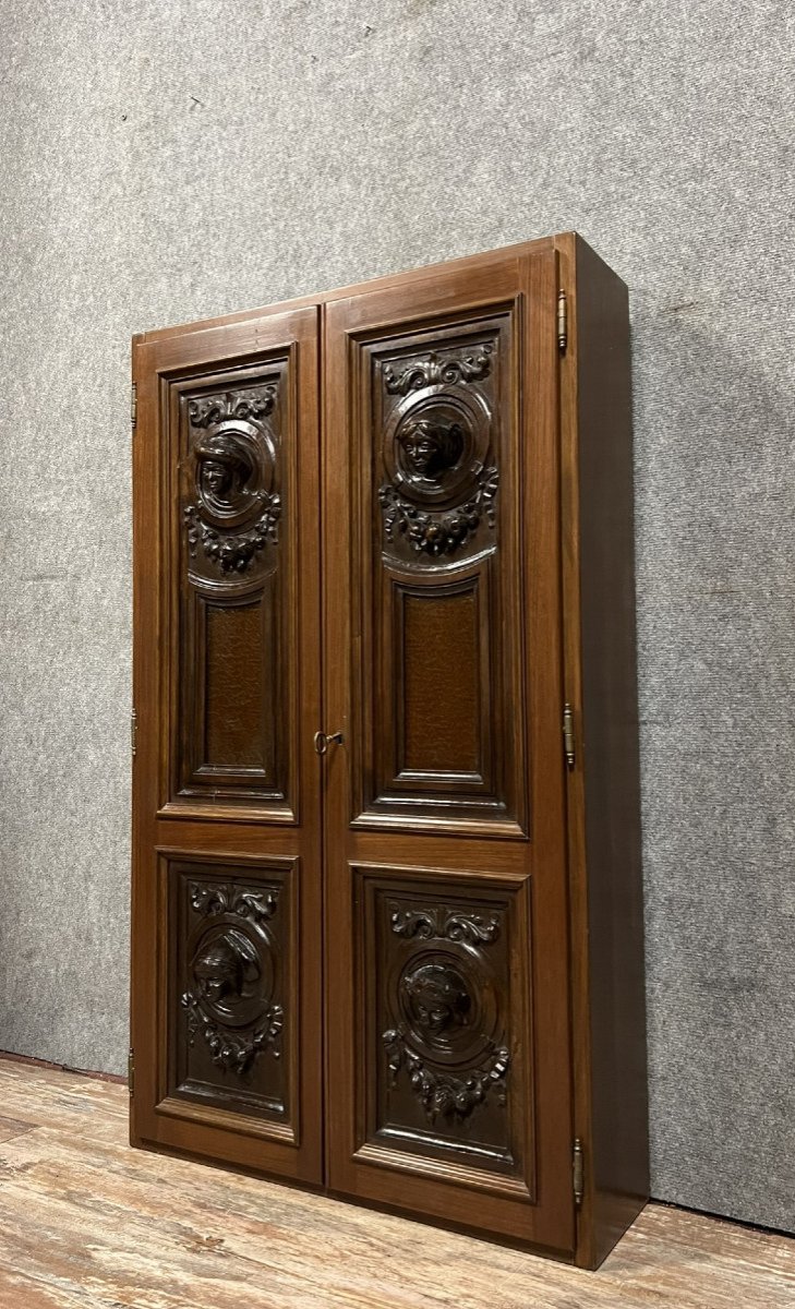 Renaissance Style Walnut Collector's Cabinet / Medal Cabinet  -photo-3