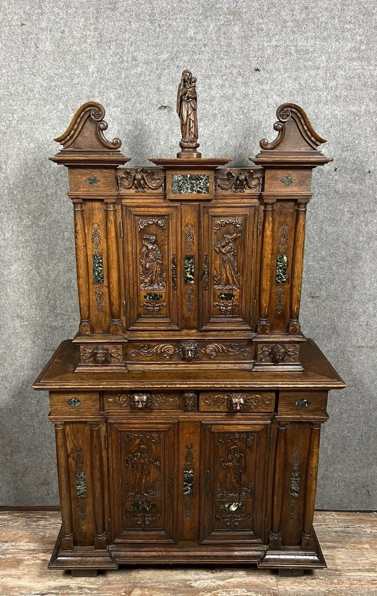 Cabinet Called "d'ile-de-france" With Two Recessed Bodies In Oak And Marble Slabs -photo-1