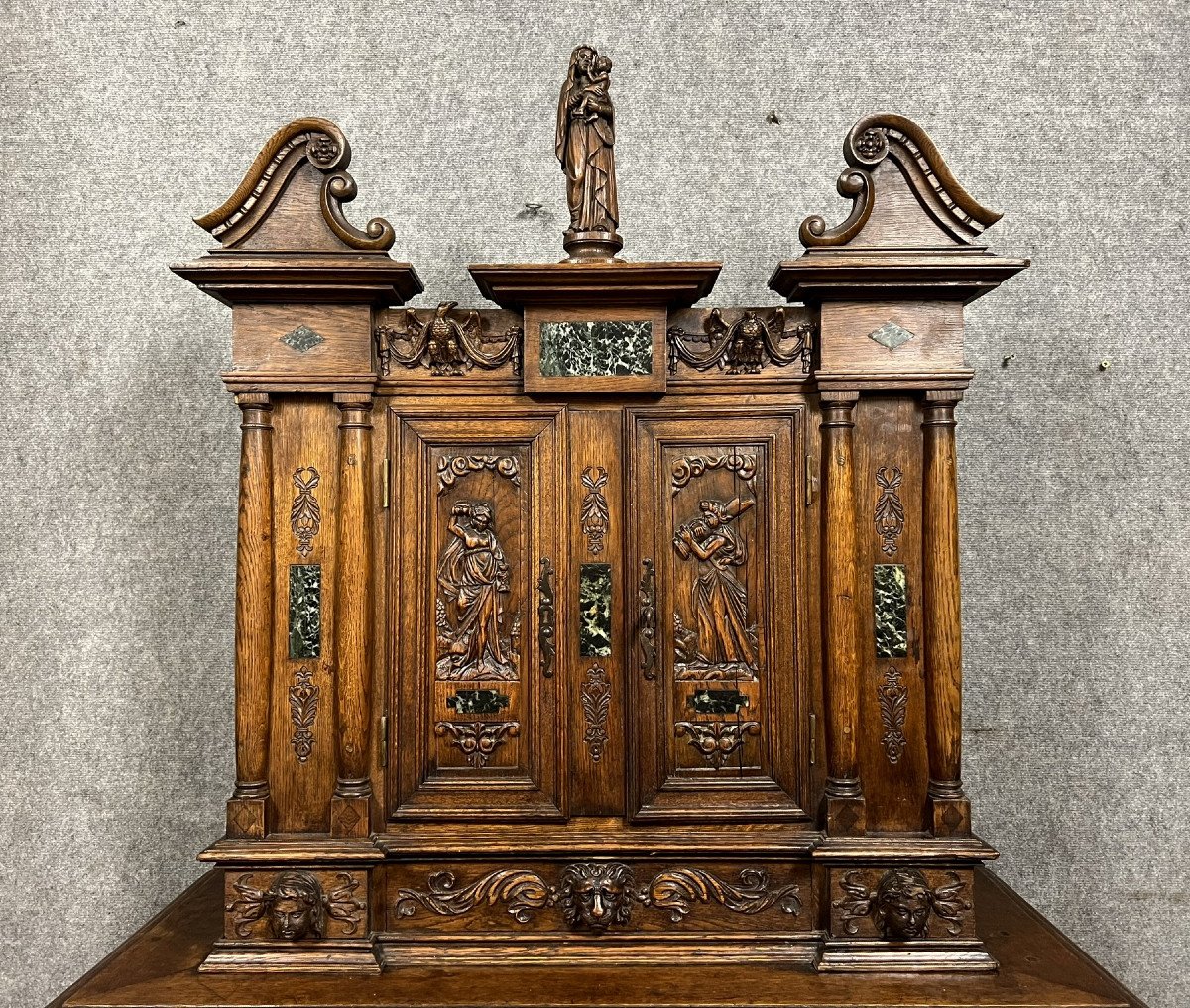 Cabinet Called "d'ile-de-france" With Two Recessed Bodies In Oak And Marble Slabs -photo-2