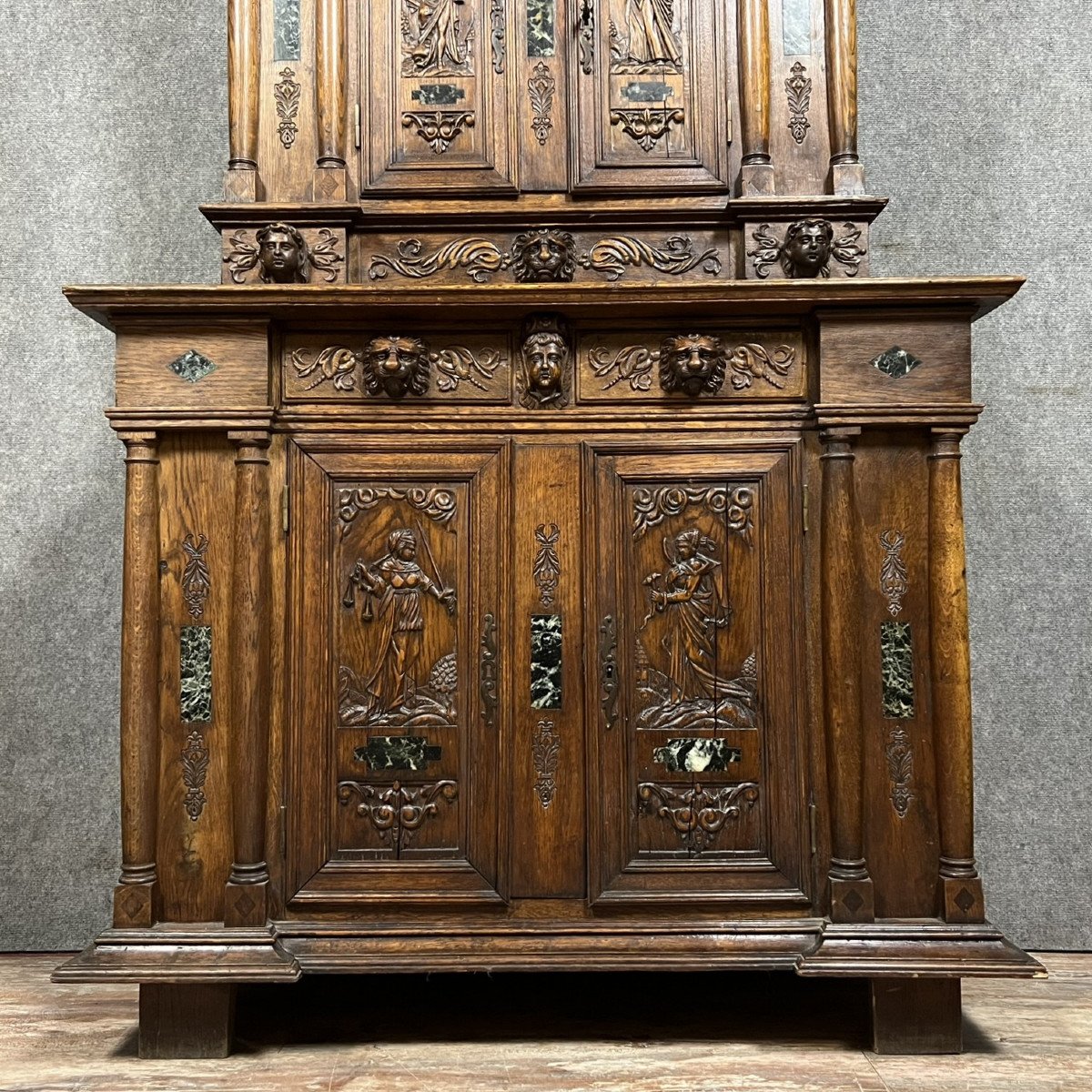 Cabinet Called "d'ile-de-france" With Two Recessed Bodies In Oak And Marble Slabs -photo-3