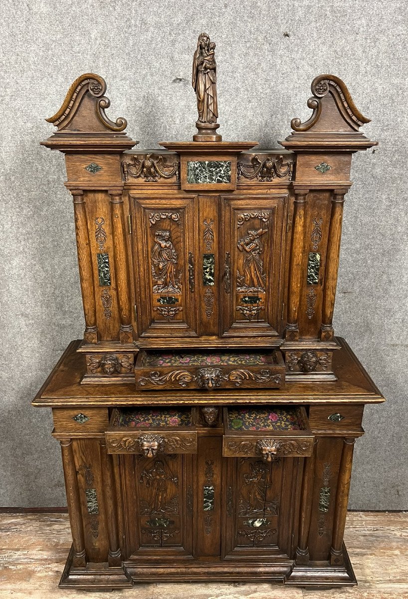 Cabinet Called "d'ile-de-france" With Two Recessed Bodies In Oak And Marble Slabs -photo-4