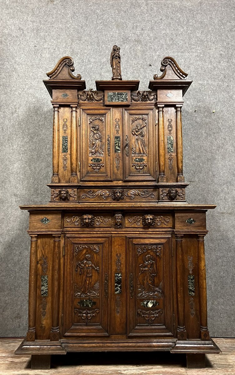 Cabinet Called "d'ile-de-france" With Two Recessed Bodies In Oak And Marble Slabs 