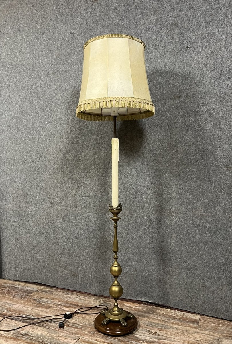 Very Large Gilt Bronze Candlestick Mounted As A Lamp / H 192 Cm 